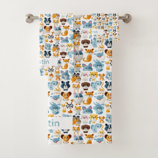 Leuke Dieren Aangepaste Naam Kinder Bad Handdoek (Insitu)
