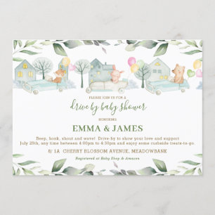 Leuke dieren auto's groen rijden door Baby shower Kaart