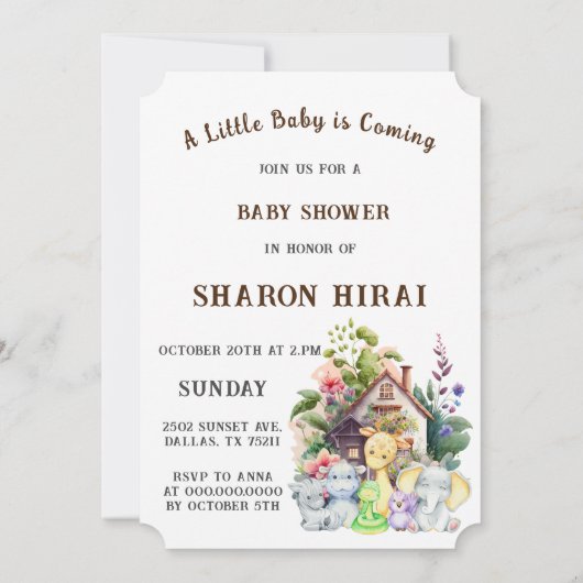 Leuke Dieren Baby shower Invitation | bruin Kaart (Achterkant)