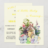 Leuke Dieren Baby shower Invitation | Geel Kaart (Voorkant / Achterkant)