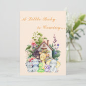 Leuke Dieren Baby shower Invitation | Oranje kleur Kaart (Staand voorkant)