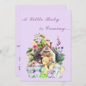 Leuke Dieren Baby shower Invitation | PAARSE Kaart (Voorkant / Achterkant)