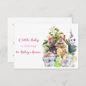 Leuke Dieren Baby shower Invitation | roze | Horiz Kaart (Voorkant / Achterkant)