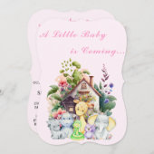 Leuke Dieren Baby shower Invitation | roze Kaart (Voorkant / Achterkant)