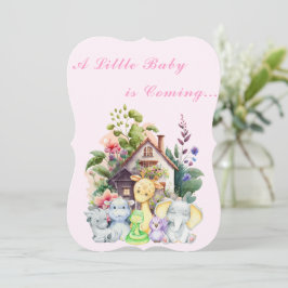 Leuke Dieren Baby shower Invitation | roze Kaart