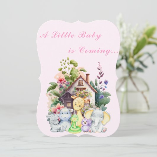 Leuke Dieren Baby shower Invitation | roze Kaart (Staand voorkant)