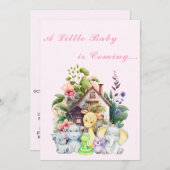 Leuke Dieren Baby shower Invitation | roze Kaart (Voorkant / Achterkant)