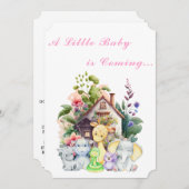 Leuke Dieren Baby shower Invitation | roze Kaart (Voorkant / Achterkant)