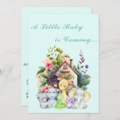 Leuke Dieren Baby shower Invitation | turkoois Kaart (Voorkant / Achterkant)