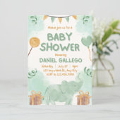 Leuke dieren Baby shower speelse uitnodiging (Staand voorkant)