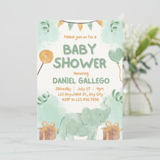 Leuke dieren Baby shower speelse uitnodiging (Staand voorkant)