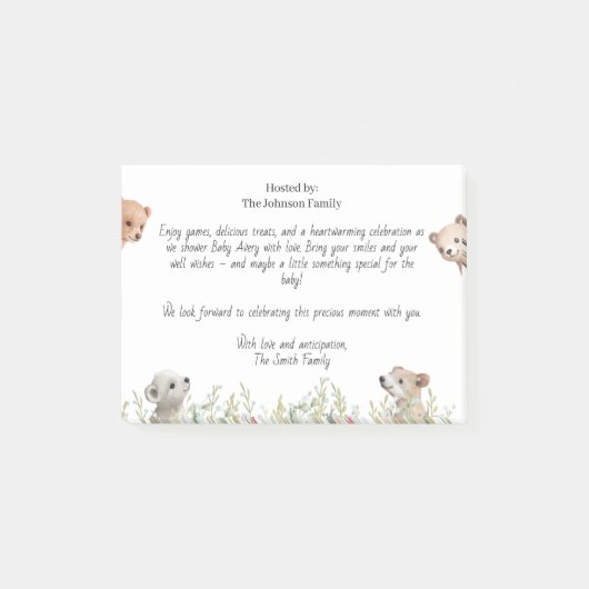 Leuke Dieren Baby shower Uitnodiging Notitie Kaart Post-it® Notes (Voorkant)