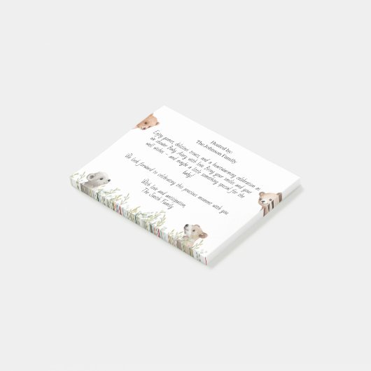 Leuke Dieren Baby shower Uitnodiging Notitie Kaart Post-it® Notes (Schuin)