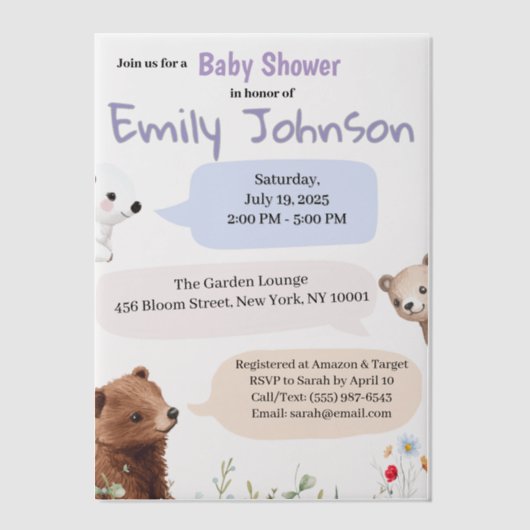 Leuke Dieren Baby shower Vellum Uitnodigingen (Voorkant)