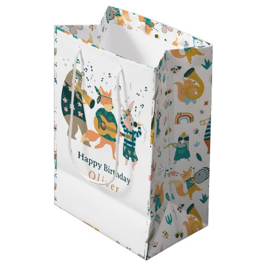 Leuke dieren band verjaardag medium cadeauzakje (Voorkant Gekanteld)