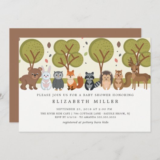 Leuke Dieren Bos Baby shower Invitation Kaart (Voorkant / Achterkant)