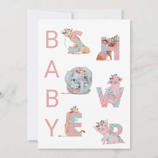 ** Leuke dieren Brieven Baby shower Uitnodiging (Voorkant)