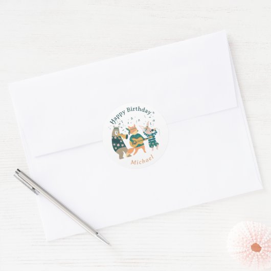 Leuke dieren buigen ronde sticker (Envelop)