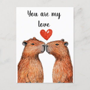 Leuke dieren Capybaras met harten geschilderd Feestdagenkaart