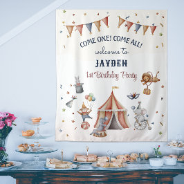 Leuke Dieren Circus Parade Kids Verjaardag Achterg Wandkleed
