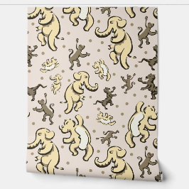 Leuke Dieren Dans Beige Cream Nursery Behang
