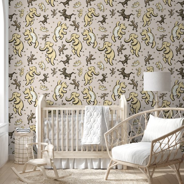 Leuke Dieren Dans Beige Cream Nursery Behang (Kinderen)
