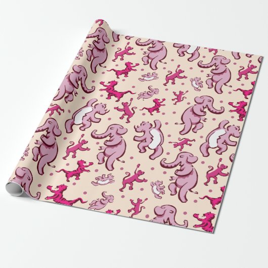 Leuke dieren dansen roze patroon cadeaupapier (Uitgerold)