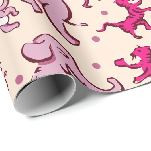 Leuke dieren dansen roze patroon cadeaupapier (Rol Hoek)