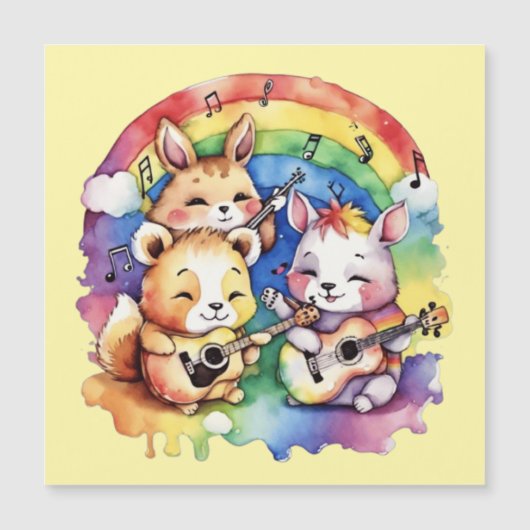 Leuke dieren die muziek spelen in de regenboog (Voorkant)