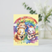 Leuke dieren die muziek spelen in de regenboog (Staand voorkant)