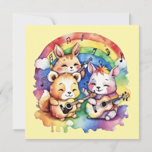 Leuke dieren die muziek spelen in de regenboog (Voorkant)