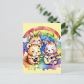 Leuke dieren die muziek spelen in de regenboog briefkaart (Staand voorkant)