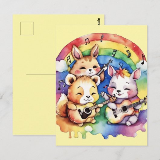 Leuke dieren die muziek spelen in de regenboog briefkaart (Voorkant / Achterkant)