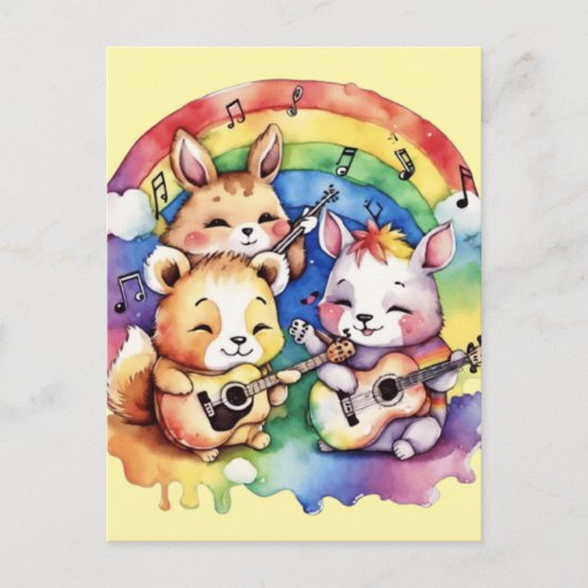 Leuke dieren die muziek spelen in de regenboog briefkaart (Voorkant)