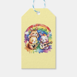 Leuke dieren die muziek spelen in de regenboog cadeaulabel