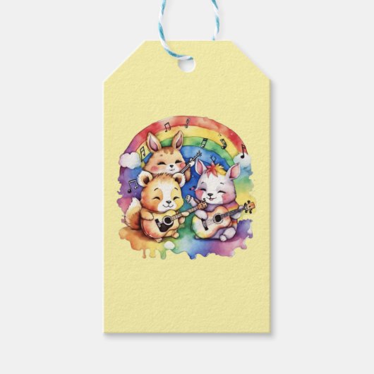 Leuke dieren die muziek spelen in de regenboog cadeaulabel (Voorkant)