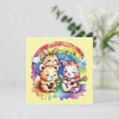 Leuke dieren die muziek spelen in de regenboog kaart (Staand voorkant)