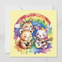 Leuke dieren die muziek spelen in de regenboog