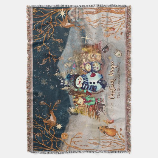 Leuke dieren en kinder kerstblauw deken (Voorkant Verticaal)