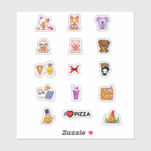 Leuke dieren eten pizza blad sticker