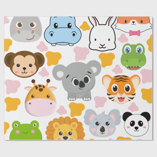 Leuke dieren gezicht cadeaupapier (Vlak)