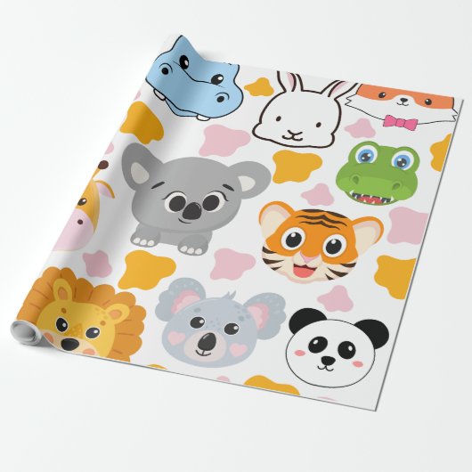 Leuke dieren gezicht cadeaupapier (Uitgerold)