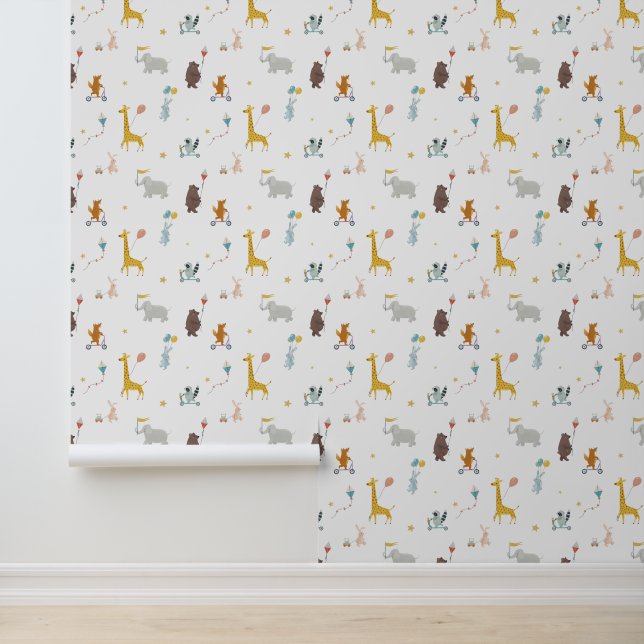 Leuke Dieren Giraffe Beer Olifant Kinder Kwekerij Behang (Applicatie)