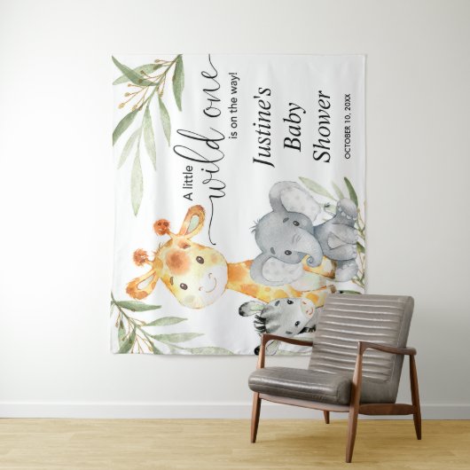 Leuke dieren groen baby shower achtergrond teken wandkleed (In situ)