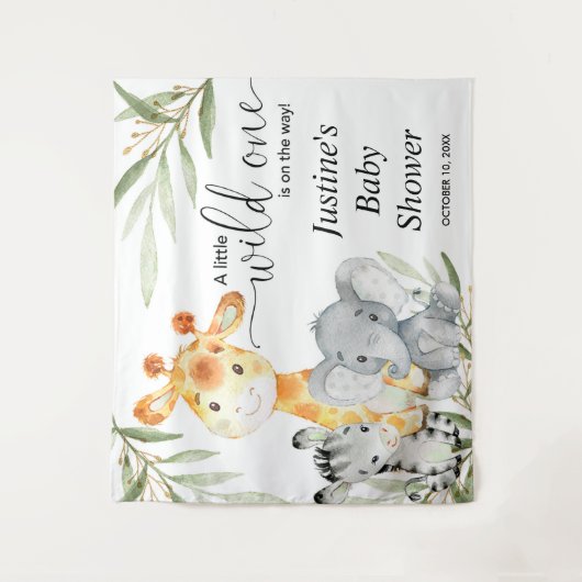 Leuke dieren groen baby shower achtergrond teken wandkleed (Voorkant)