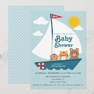 Leuke dieren in de boot Baby shower uitnodiging