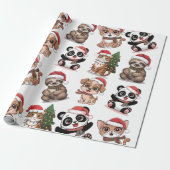 Leuke dieren in de kerst petten cadeaupapier (Uitgerold)