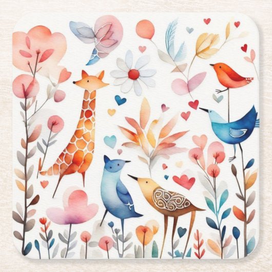 Leuke dieren in de tuin kartonnen onderzetters (Voorkant)