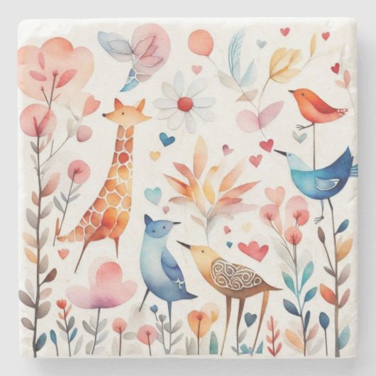 Leuke dieren in de tuin stenen onderzetter (Voorkant)