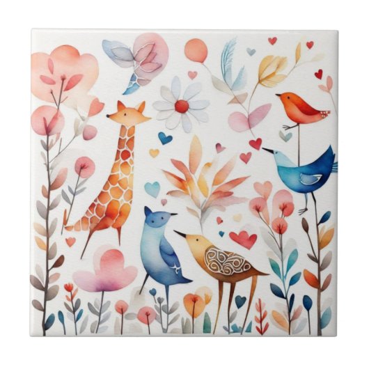 Leuke dieren in de tuin tegeltje (Voorkant)